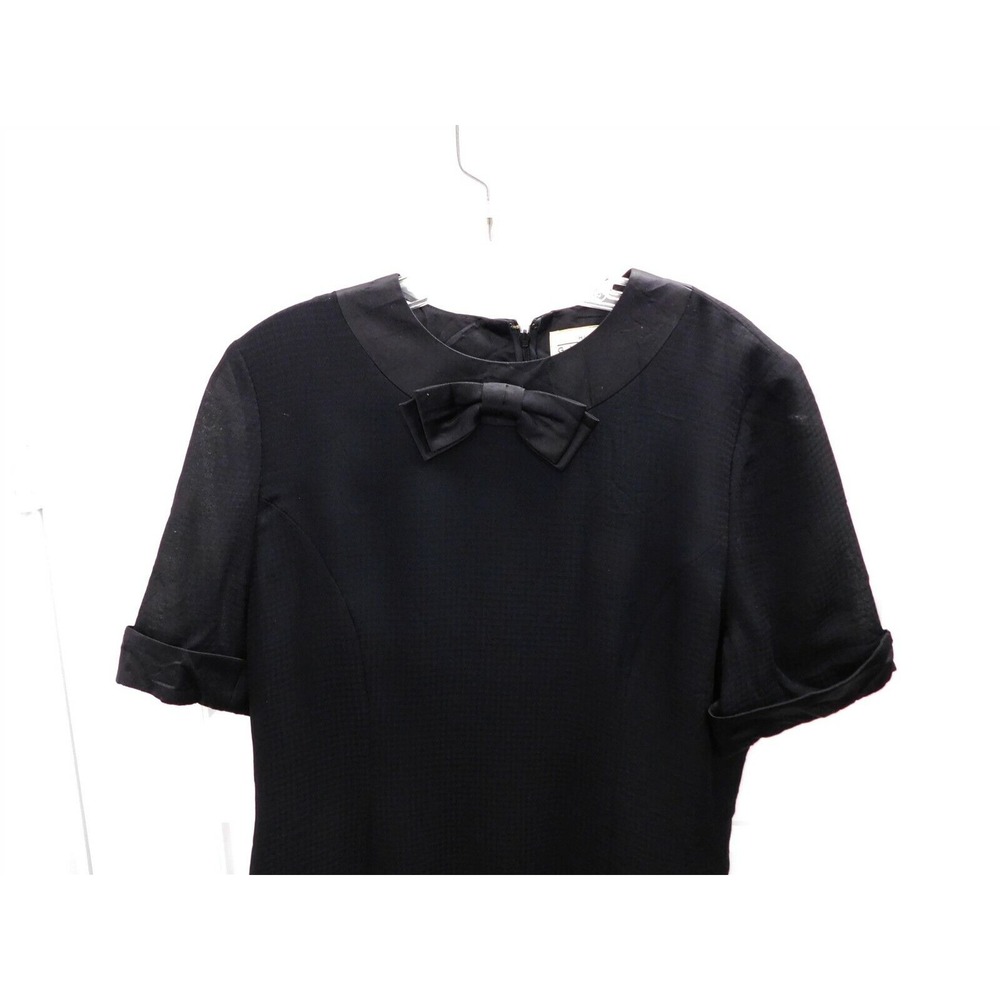 Givenchy Vintage Hi Formal Black Knit with Satin Bow Blouse sz 12 - Picture 2 of 4